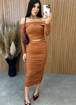 Conjunto Lara Drapeado - Caramelo