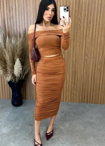 Conjunto Lara Drapeado - Caramelo
