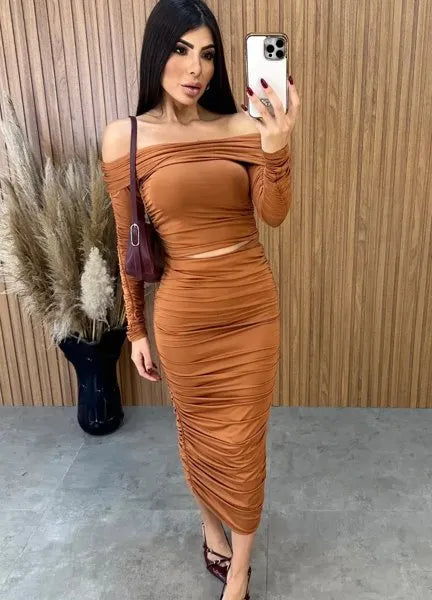 Conjunto Lara Drapeado - Caramelo