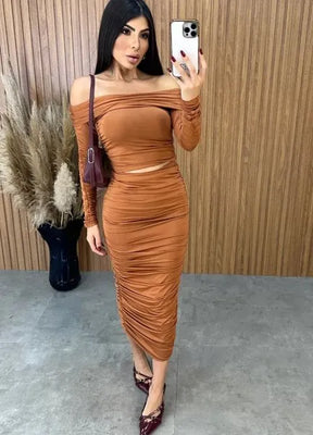 Conjunto Lara Drapeado - Caramelo