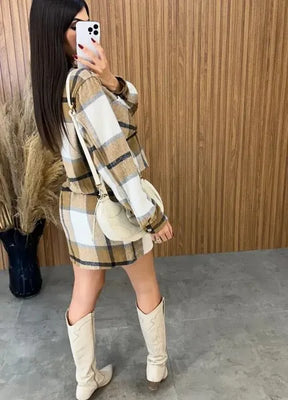 Conjunto Paris Xadrez Flanelado - Caramelo