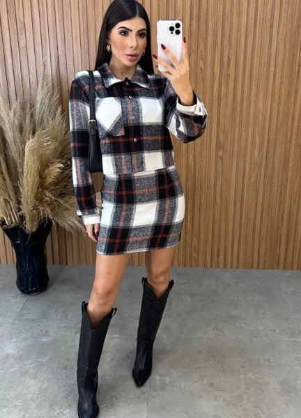 Conjunto Paris Xadrez Flanelado - Preto