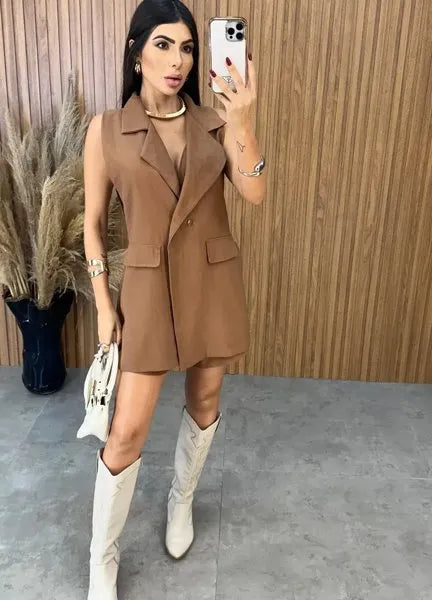 Macaquinho Fashionista Linho - Nude