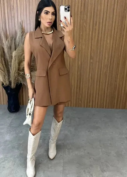 Macaquinho Fashionista Linho - Nude