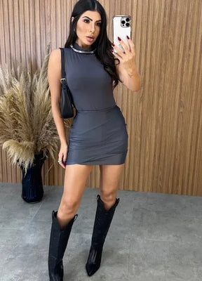 Short/Saia Babi Montaria - Chumbo