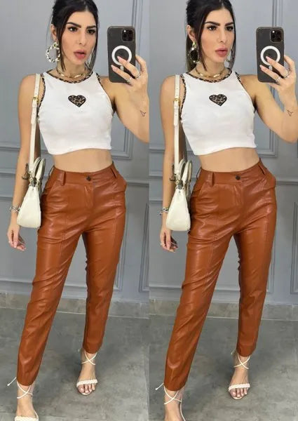 Calça Mônaco Couro Eco - Caramelo